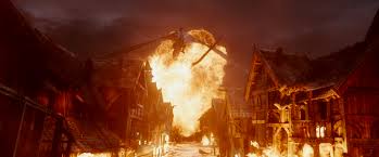 Smaug attacks Lake-Town in The Hobbit: The Battle of the Five Armies