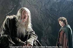 Ian McKellan as Gandalf and Elija Wood as Frodo in the Mines of Moria