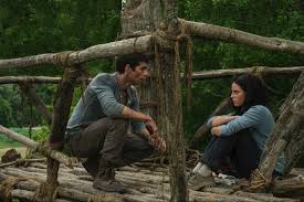 Dylan O'Brien and Kaya Scodelario in The Maze Runner