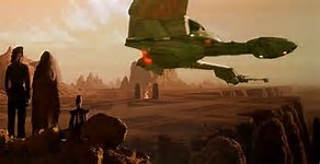 Klingon Bird of Prey departs Vulcan in Star Trek IV: The Voyage Home
