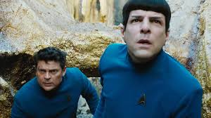 Carl Urban (Dr. McCoy) and Zachary Quinto (Spock) in Star Trek Beyond