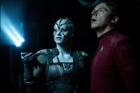 Jaylah (Sofia Boutella) and Simon Pegg (Montgomery 'Scotty' Scott in Star Trek Beyond