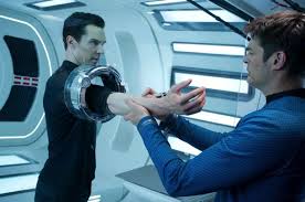 Benedict Cumberbatch and Carl Urban in Star Trek Into Darkness
