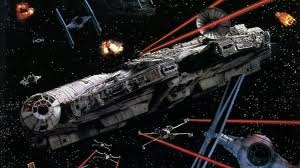 The Millennium Falcon in action in Star Wars: Return of the Jedi